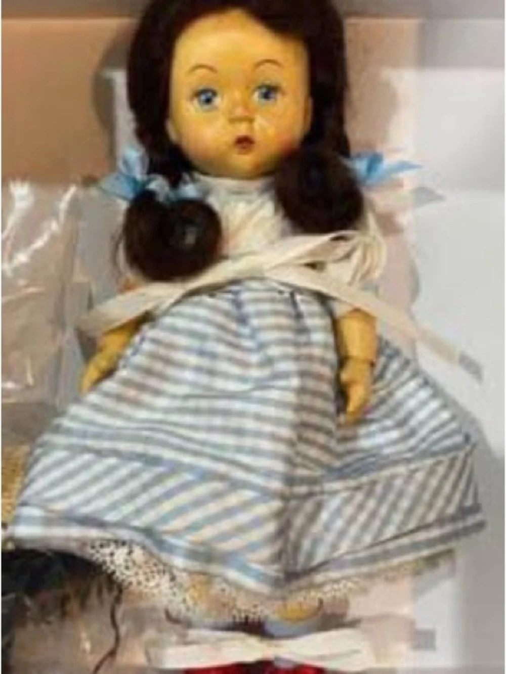 WOODEN Madame Alexander WENDYKIN Dorothy 8” Doll in Blue-White Blue Dres